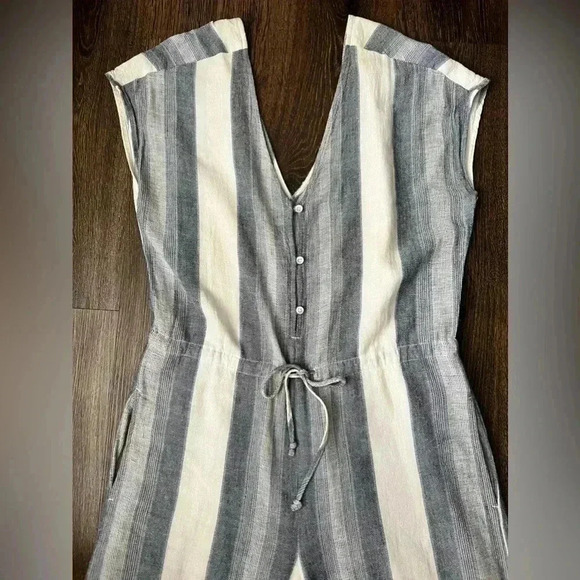 Cloth & Stone women’s sleeveless striped Linen Blend Cropped Jumpsuit Size S - Picture 4 of 16